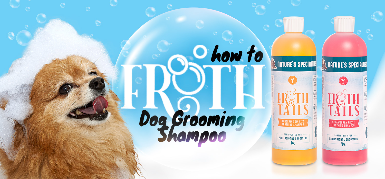 froth tails shampoo with dog in bath