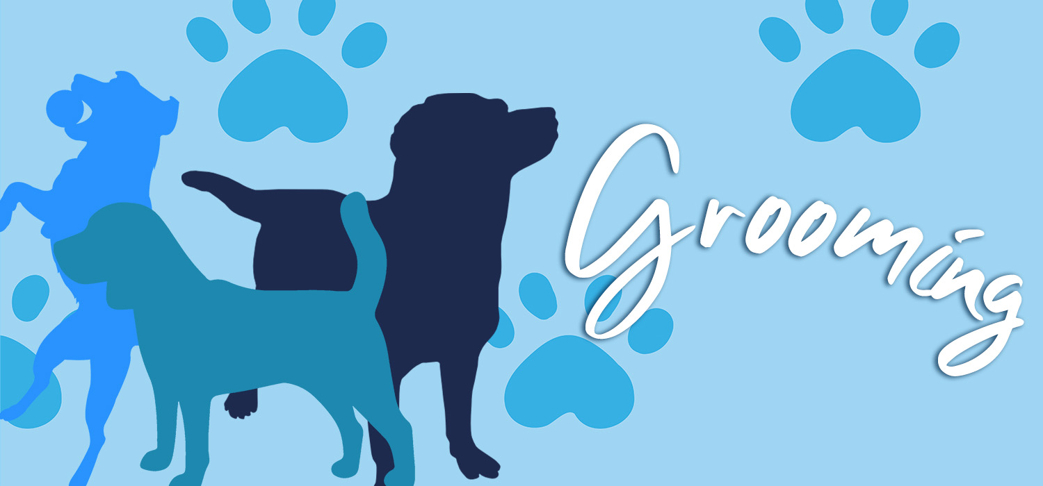 dog silhouettes with text "grooming"