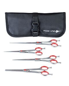 Roseline Red Straight Scissor Set With Free Case- 4 Scissors