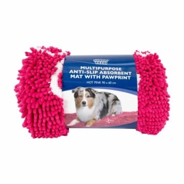 Show Tech Multipurpose Anti-Slip Absorbent Mat with Pawprint Hot Pink 90 x 60 cm
