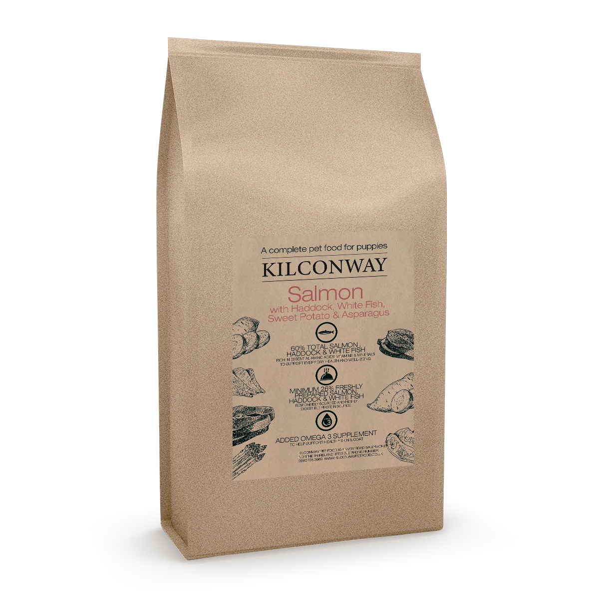 Kilconway Grain Free Salmon with Haddock, White Fish, Sweet Potato & Asparagus