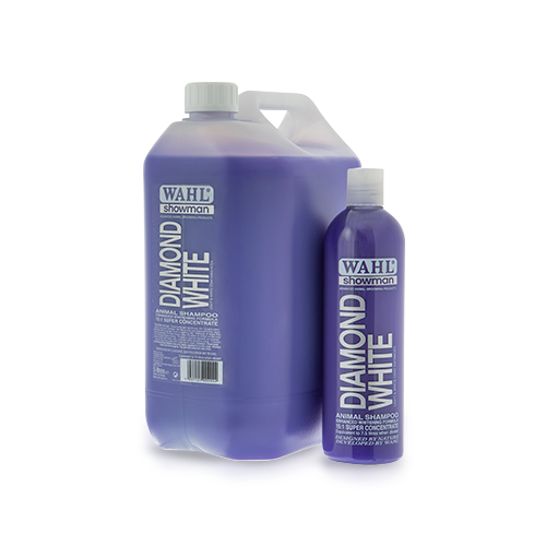 Wahl Diamond White dog grooming shampoo which is great for white coats while also effectively removing dirt and grease