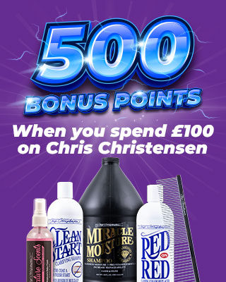 Promotional poster to illustrate 500 bonus points when £100 or more is spent on Chris Christensen products Lightning Deal 