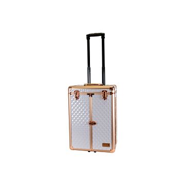 Groom-X Deluxe Pflegekoffer mit 2 Rädern & Teleskopgriff - Diamantmuster Weiß